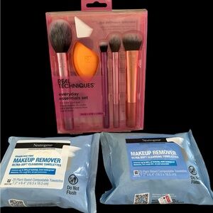 Real Techniques Make Up Brushs and Sponge Set , Neutrogena Makeup Remover Wipes